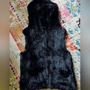 Knitted Rabbit Fur Vest with Hood